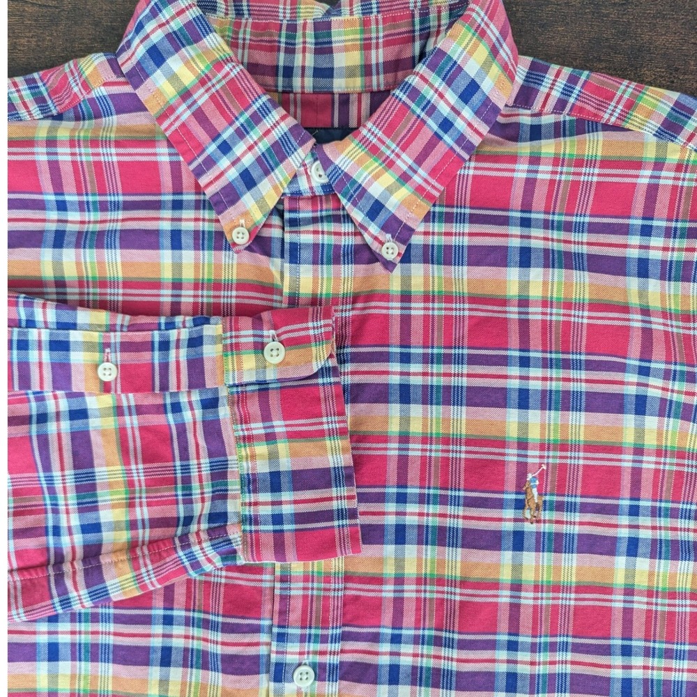 Ralph Lauren Button Down Shirt Multicolor Plaid Classic Fit Sz XL Flesh Pony